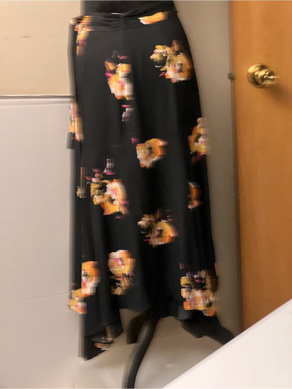 A.L.C. Black Asymmetrical Floral Maxi Skirt with Yellow and Pink Accents